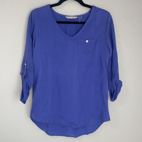 Soft Surroundings Tencel Tunic ll Periwinkle Blue V-Neck 3/4 Sleeve Top Size XS - Picture 1 of 9